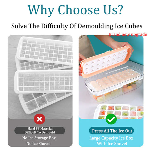 Press Type New Silicone Square Ice Mold Ice Cube Trays Lid Mold Storage Box Creative Tool Ice Cube Maker Cool Drinks Kitchen Bar