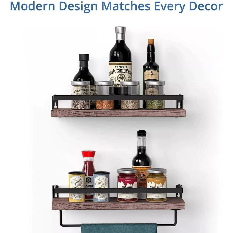 Load image into Gallery viewer, Rustic Wood Floating Shelf with Towel Rack - Perfect for Kitchen and Bathroom
