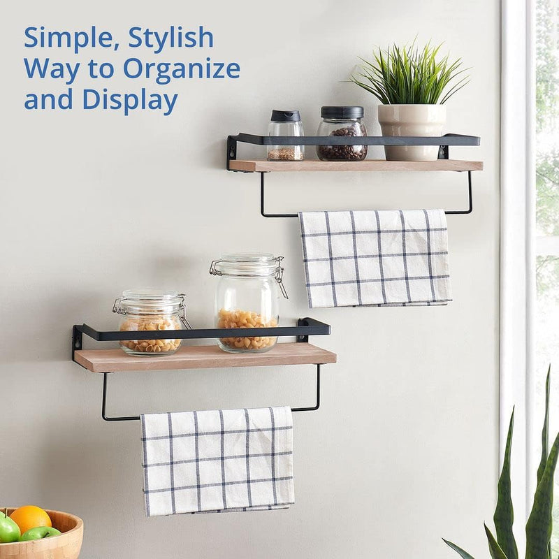 Load image into Gallery viewer, Rustic Wood Floating Shelf with Towel Rack - Perfect for Kitchen and Bathroom
